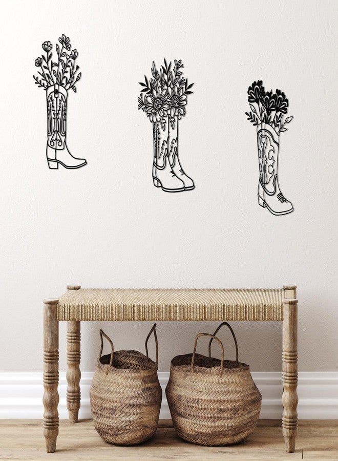 Otoolling 3 Pcs Metal Cowboy Flowers Wall Arts Vintage Western Wall Decor for Living Room Bathroom Bedroom Dining Room Housewarming Gifts(Cowboy Boots,Black) - Image 3
